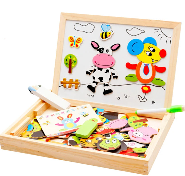Wooden Multifunction Children Animal Puzzle Writing Magnetic Drawing Board Blackboard Learning Education Toys For Kids