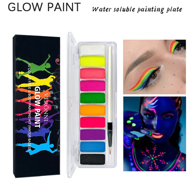 10 Colors Glow Fluorescent Neon Oil Face Body Art Paint UV Glow Oil Painting Halloween Party Fancy Dress Beauty Makeup Cosmetics