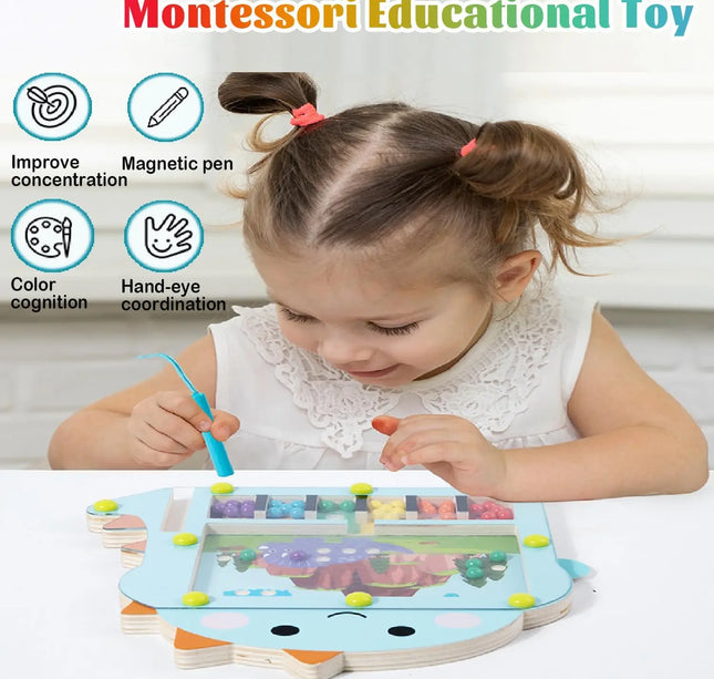 Montessori Magnetic Color Maze – Wooden Sorting & Bead Puzzle Board for Early Learning Activities