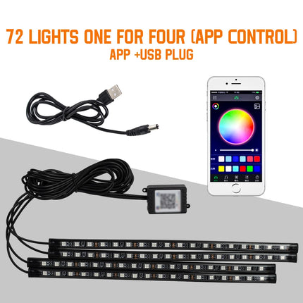RGB Car Atmosphere Lights – LED Interior Footwell Strip with USB, Remote & Sound Control