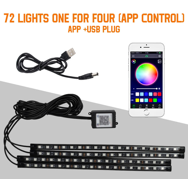 RGB Car Atmosphere Lights – LED Interior Footwell Strip with USB, Remote & Sound Control