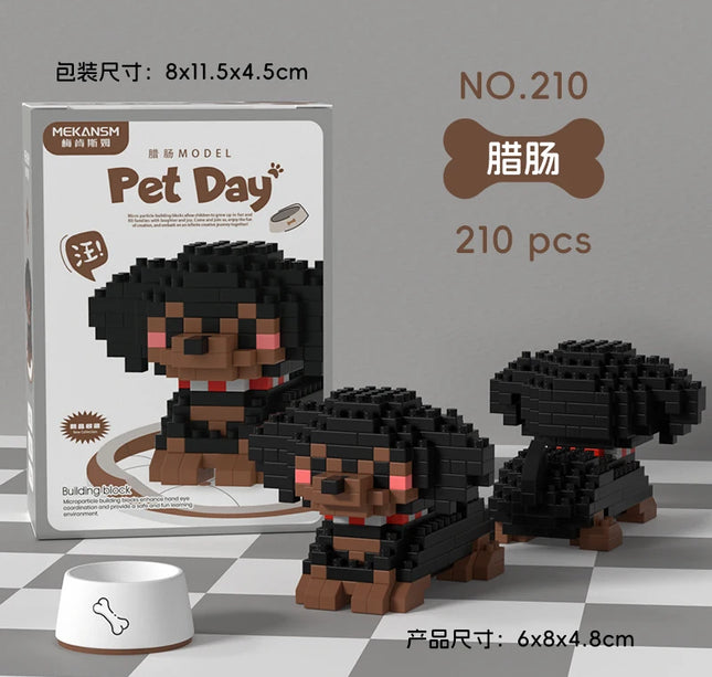 HUIQIBAO MINI Cute Pet Dog Cat Micro Building Block Model Set Kids City Cartoon Animal Diamond Bricks Educational Toys for Adult