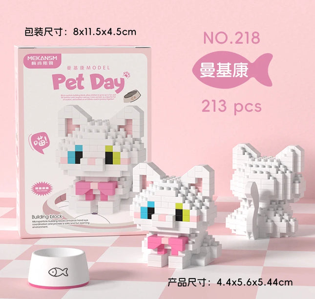 HUIQIBAO MINI Cute Pet Dog Cat Micro Building Block Model Set Kids City Cartoon Animal Diamond Bricks Educational Toys for Adult