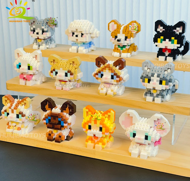 HUIQIBAO MINI Cute Pet Dog Cat Micro Building Block Model Set Kids City Cartoon Animal Diamond Bricks Educational Toys for Adult