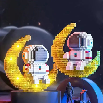 Knew Built Luminous Astronaut Moon Blocks – LED Micro Brick Building Set for Adults & Educational Tech Toy