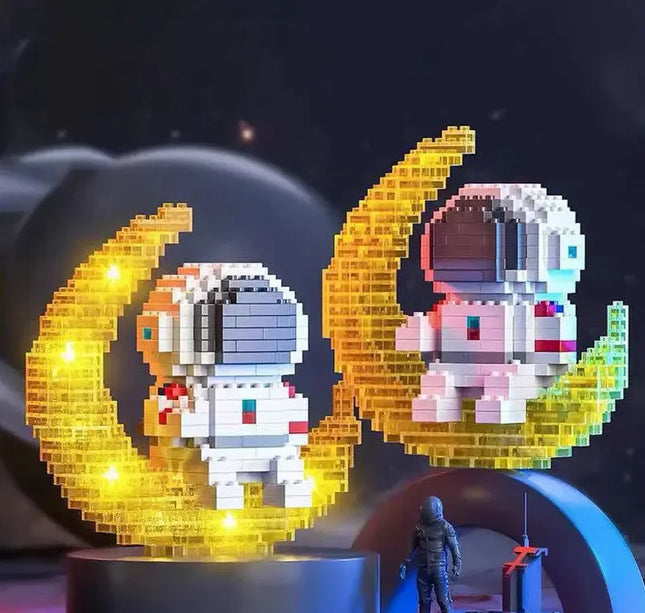 Knew Built Luminous Astronaut Moon Blocks – LED Micro Brick Building Set for Adults & Educational Tech Toy