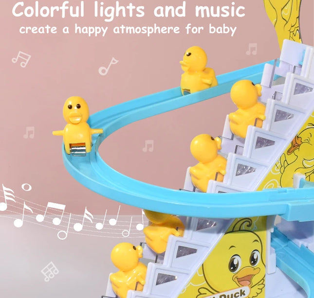 Kids Small Duck Electronic Climbing Stairs Track Toy Light Musical Slide Track Educational Toys for Boys Girls Christmas Gift