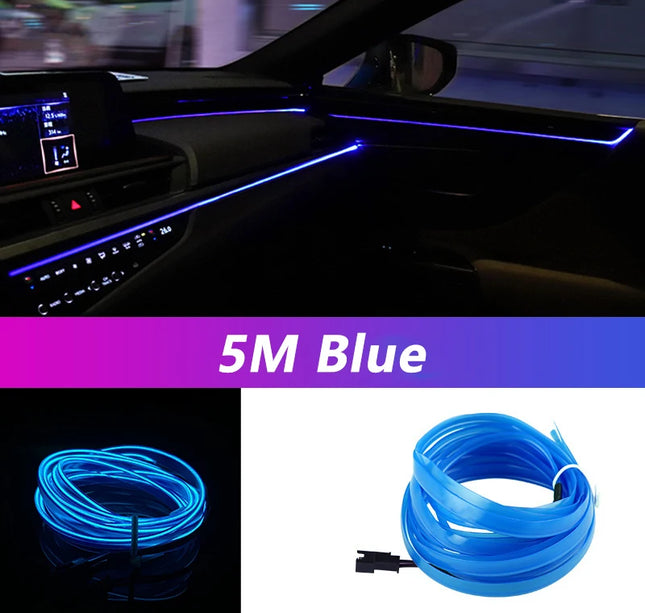 5M Car Interior LED Strip Light – Flexible Neon EL USB Ambient Lighting for DIY Auto & Party Decoration