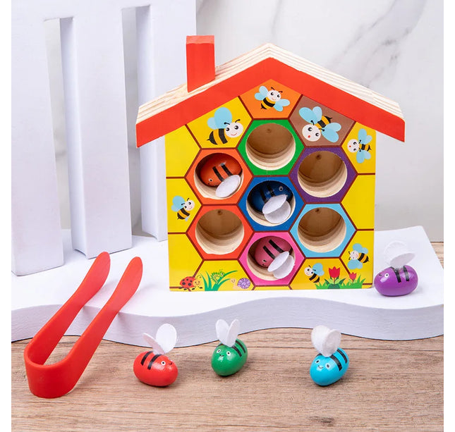 Wooden Bee Matching Game – Montessori Color Sorting Puzzle & Fine Motor Skill Toy for Early Education Gift