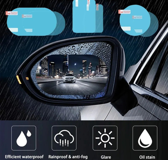 Rearview Mirror & Side Window Film – 2pcs Anti-Fog Rainproof Car Protection Stickers