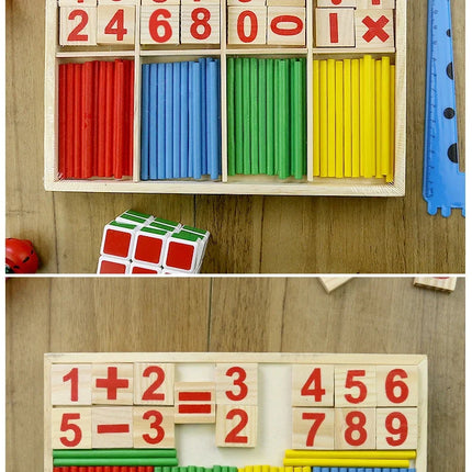 Children's math teaching aids, counting sticks, arithmetic learning box, wooden educational toys, Montessori education