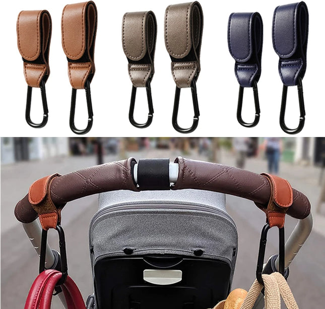 Adjustable Stroller Hook – PU Leather Bag Hanger for Baby Travel
