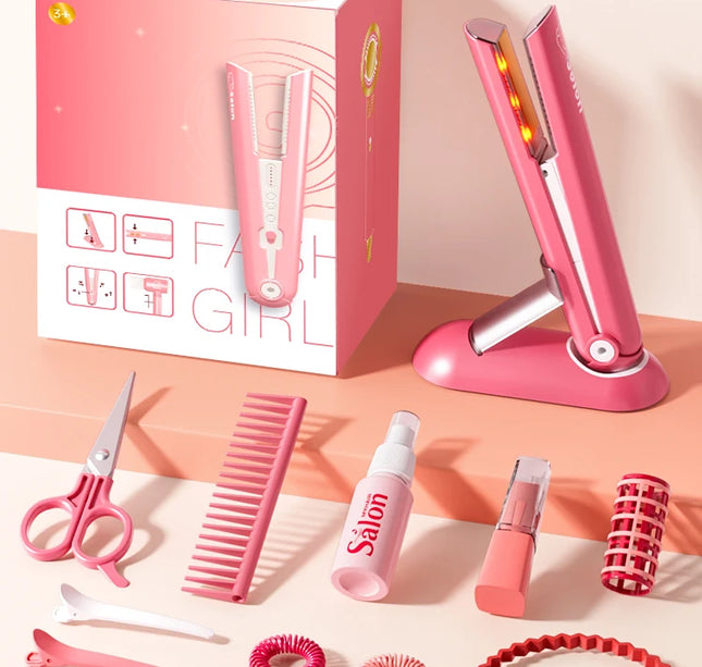 Kids Simulation Haircut & Makeup Kit – Pretend Play Hair Dryer Set Educational Toy for Girls Gifts