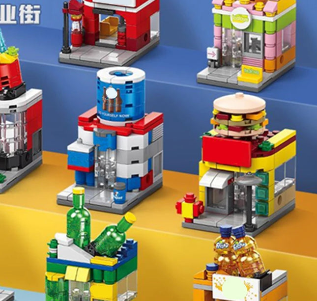 NEW Restaurant Dessert Coffee Pet Fruit Store Street View Food House Building Blocks Kit Girls Bricks Model Kids Toy Children