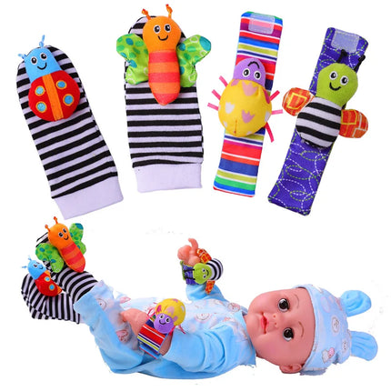 Baby Rattles Toys – 4pcs Foot Socks & Wrist Straps Set for 0–12 Months