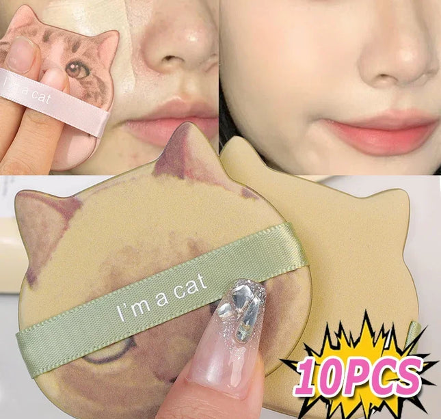 10PCS Cute Cat Makeup Puff Foundation Cosmetic Puff Smooth Powder Concealer Beauty Dry and Wet Dual-use Powder Puff Makeup Tool