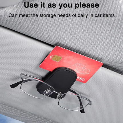 Car Sun Visor Glasses Clip – Magnetic Leather Holder for Eyeglasses & Sunglasses