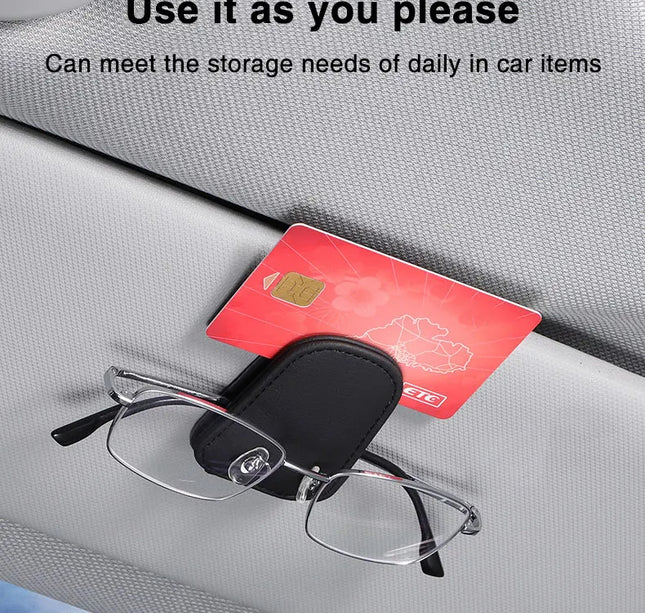 Car Eyeglass Holder Clip – Leather Magnetic Sun Visor Storage for Sunglasses