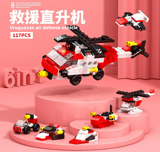 NEW DIY 6in1 Train Track Robot Helicopter Vehicle Building Blocks Kit Girls Bricks Movie Model Kids Toy
