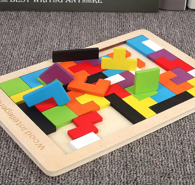 Wooden Blocks Puzzle Brain Teasers Toy Tangram Jigsaw Intelligence Colorful 3D Russian Blocks Montessori Educational