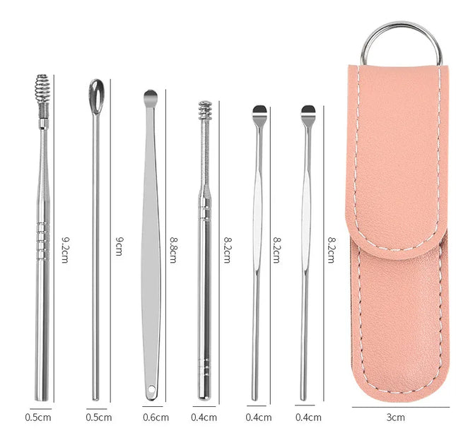 6Pcs/set ear cleaner Ear Wax Pickers Stainless Steel Earpick Wax Remover piercing kit earwax Curette Spoon Care Ear Clean Tools