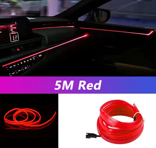 5M Car Interior LED Strip Light – Flexible Neon EL USB Ambient Lighting for DIY Auto & Party Decoration