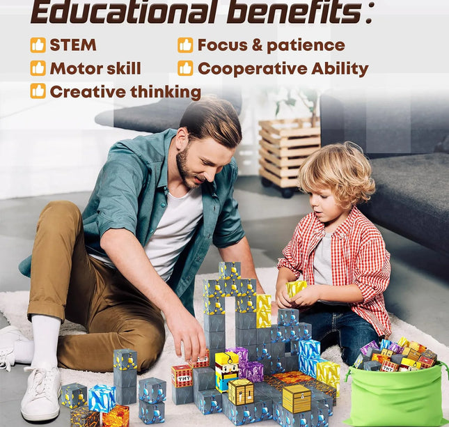 Magnetic Building Blocks Mine World Magnet Cube Set for Boy Girl Kid Age 3+ DIY Model Children STEM Educational Sensory Toy