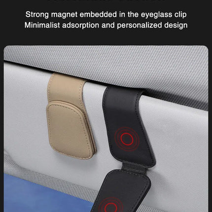Car Eyeglass Holder Clip – Leather Magnetic Sun Visor Storage for Sunglasses
