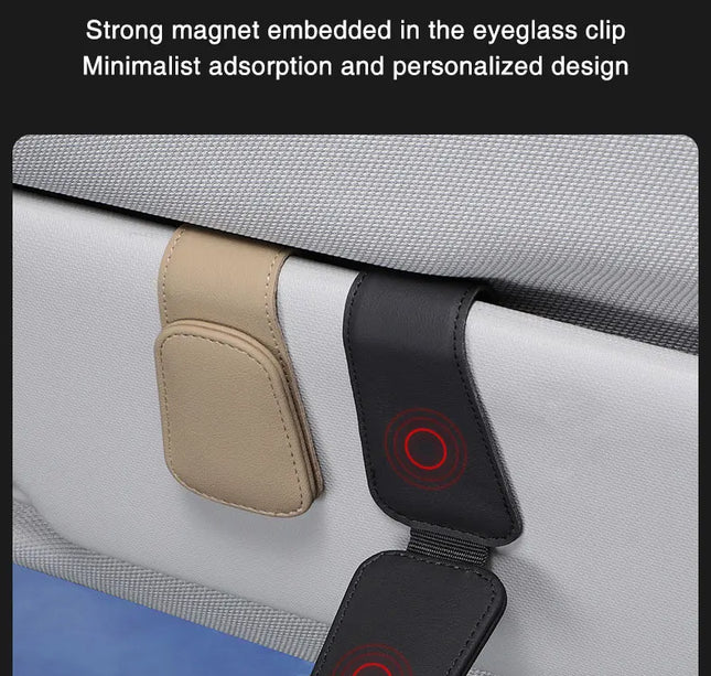 Car Eyeglass Holder Clip – Leather Magnetic Sun Visor Storage for Sunglasses