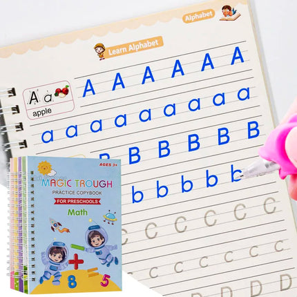 Reusable 3D Calligraphy Copybook – Math & English Letter Practice Educational Drawing Book for Kids