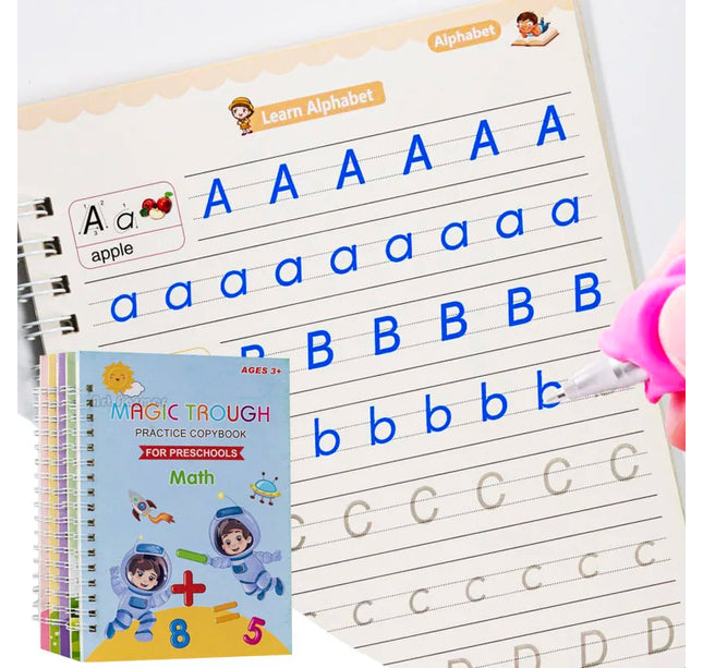 Reusable 3D Calligraphy Copybook – Math & English Letter Practice Educational Drawing Book for Kids