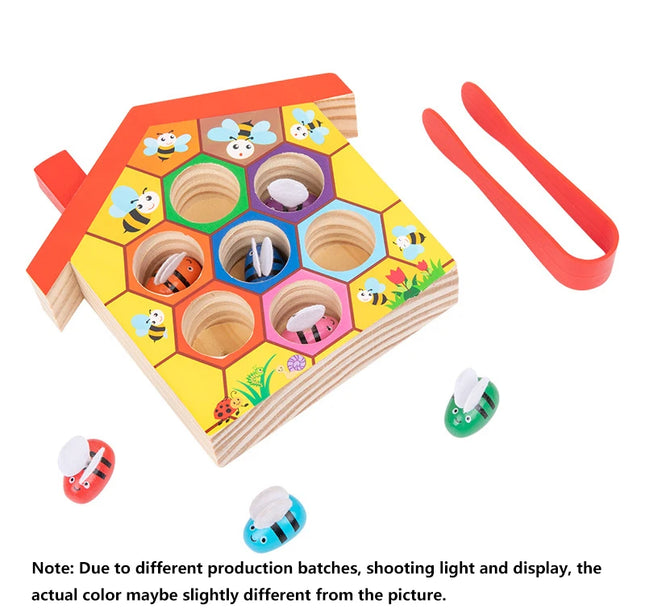 Wooden Bee Matching Game – Montessori Color Sorting Puzzle & Fine Motor Skill Toy for Early Education Gift