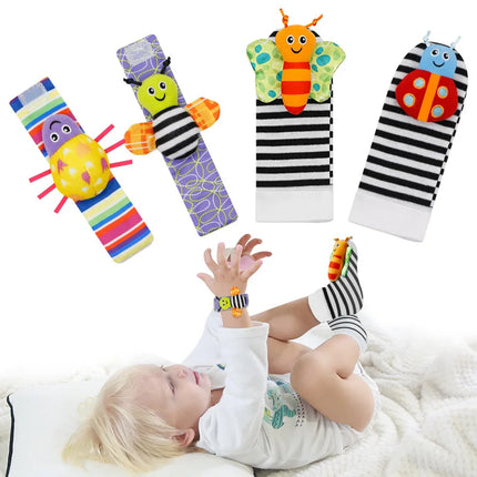 Baby Rattles Toys – 4pcs Foot Socks & Wrist Straps Set for 0–12 Months