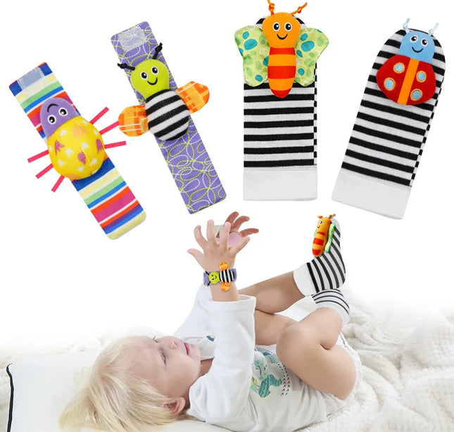 Baby Rattles Toys – 4pcs Foot Socks & Wrist Straps Set for 0–12 Months