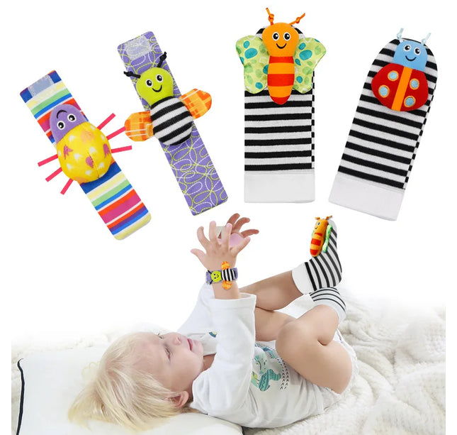Baby Rattles Toys – 4pcs Foot Socks & Wrist Straps Set for 0–12 Months