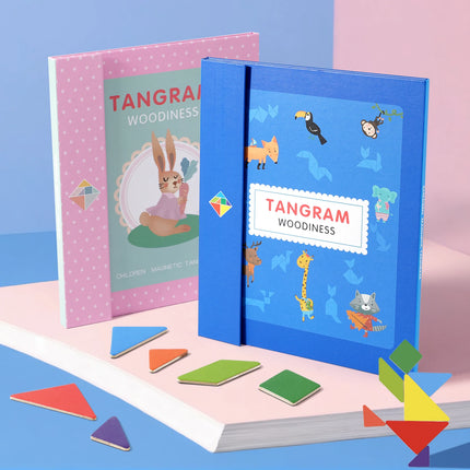 Wooden Magnetic Tangram Puzzle – Educational Montessori Book Toy for Children