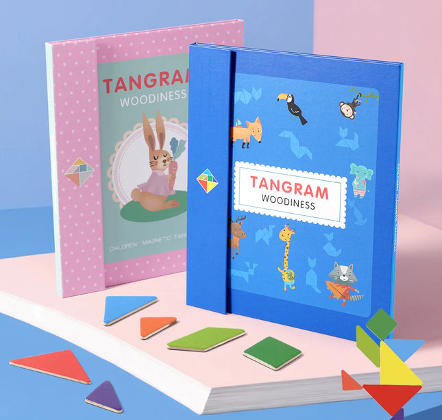 Wooden Magnetic Tangram Puzzle – Educational Montessori Book Toy for Children