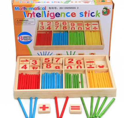 Children's math teaching aids, counting sticks, arithmetic learning box, wooden educational toys, Montessori education