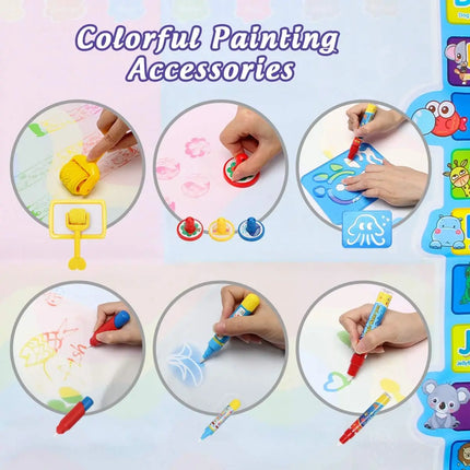 100x80cm Magic Water Drawing Mat – Reusable Doodle Board with Pens Montessori Educational Toy for Kids Gifts