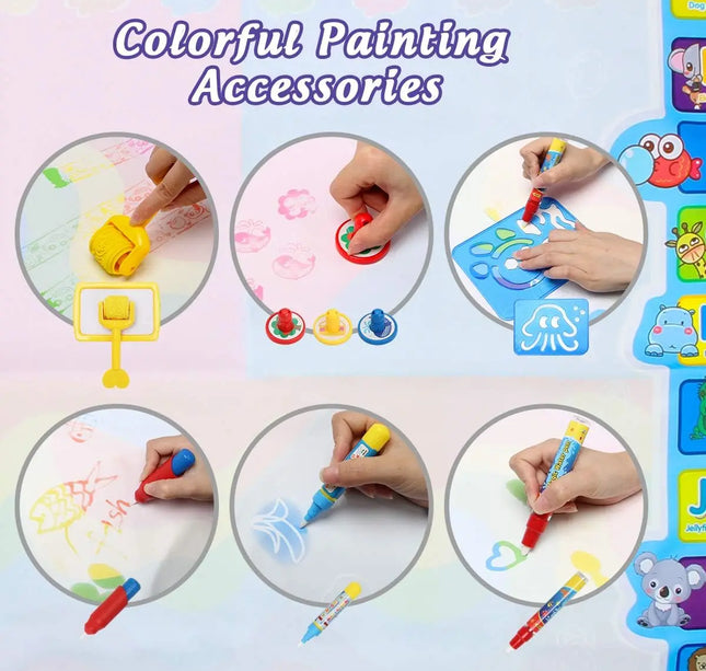 100x80cm Magic Water Drawing Mat – Reusable Doodle Board with Pens Montessori Educational Toy for Kids Gifts