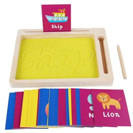 Montessori Wooden Sand Tray – Early Educational Writing Toy with Wooden Pen for Letters & Numbers Learning