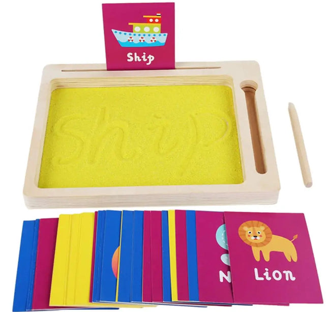 Montessori Wooden Sand Tray – Early Educational Writing Toy with Wooden Pen for Letters & Numbers Learning