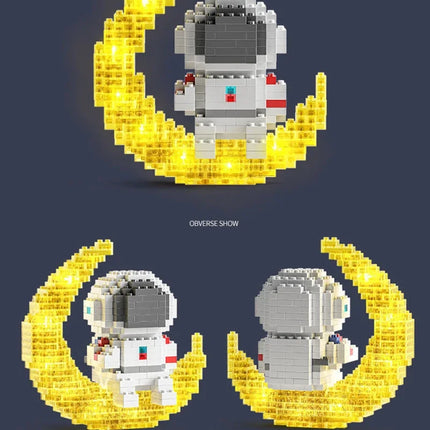 Knew Built Luminous Astronaut Moon Blocks – LED Micro Brick Building Set for Adults & Educational Tech Toy