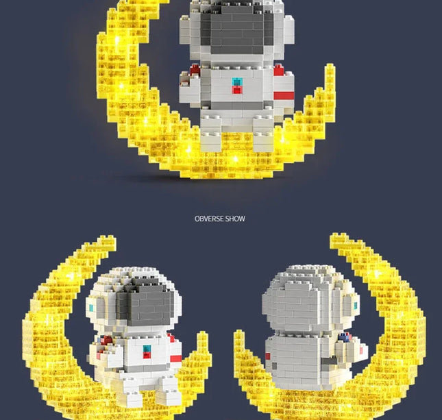 Knew Built Luminous Astronaut Moon Blocks – LED Micro Brick Building Set for Adults & Educational Tech Toy