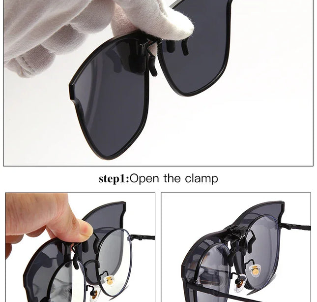 Men's Clip-On Polarized Sunglasses – Vintage Square Photochromic Night Vision Driving Glasses