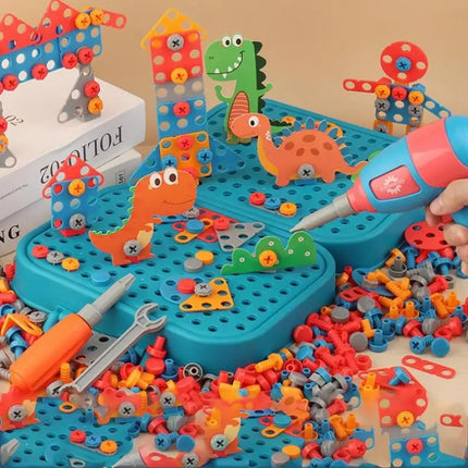 Children Toys Tool Set Electric Drill Screw Nut 3D Puzzle Toys Pretend Play Dinosaur Drilling Assembly Educational Toys for Boys
