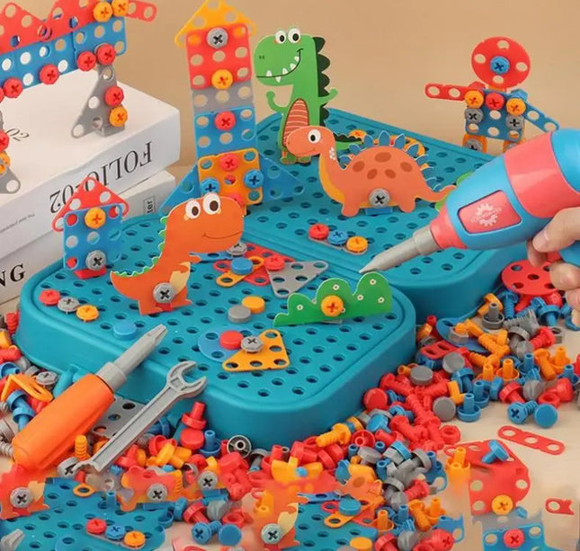 Children Toys Tool Set Electric Drill Screw Nut 3D Puzzle Toys Pretend Play Dinosaur Drilling Assembly Educational Toys for Boys