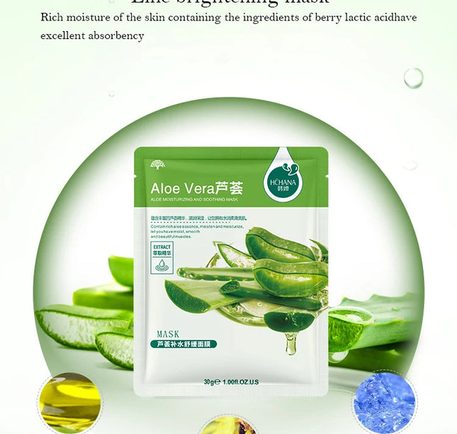 30pcs Natural Plant Facial Mask Moisturizing Oil Control Anti-Aging Fruit Aloe Korean Sheet Face Mask Beauty Skin Care Prodcuts