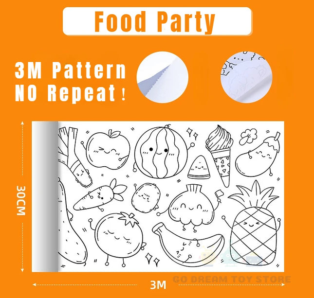 300CM DIY Drawing Roll Sticky Color Filling Paper Graffiti Scroll Coloring Roll Kids DIY Painting Educational Toys For Children