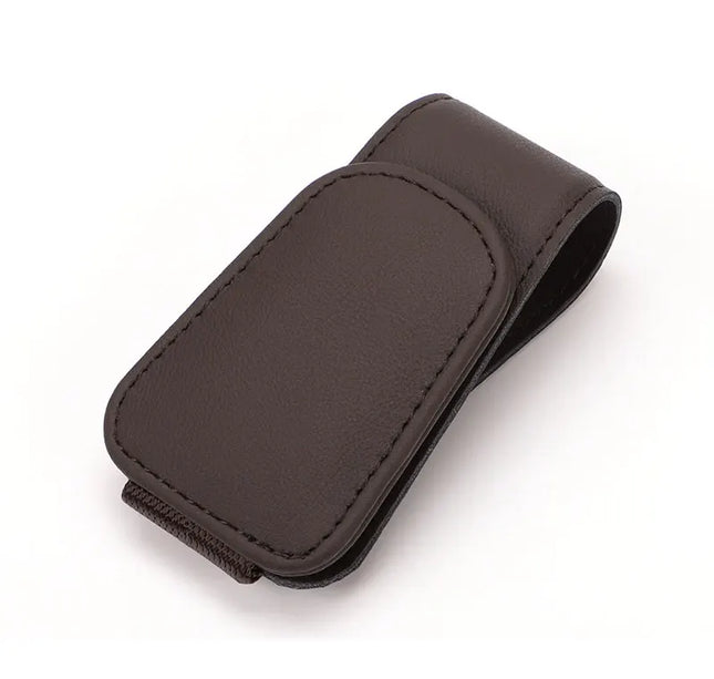 Car Eyeglass Holder Clip – Leather Magnetic Sun Visor Storage for Sunglasses